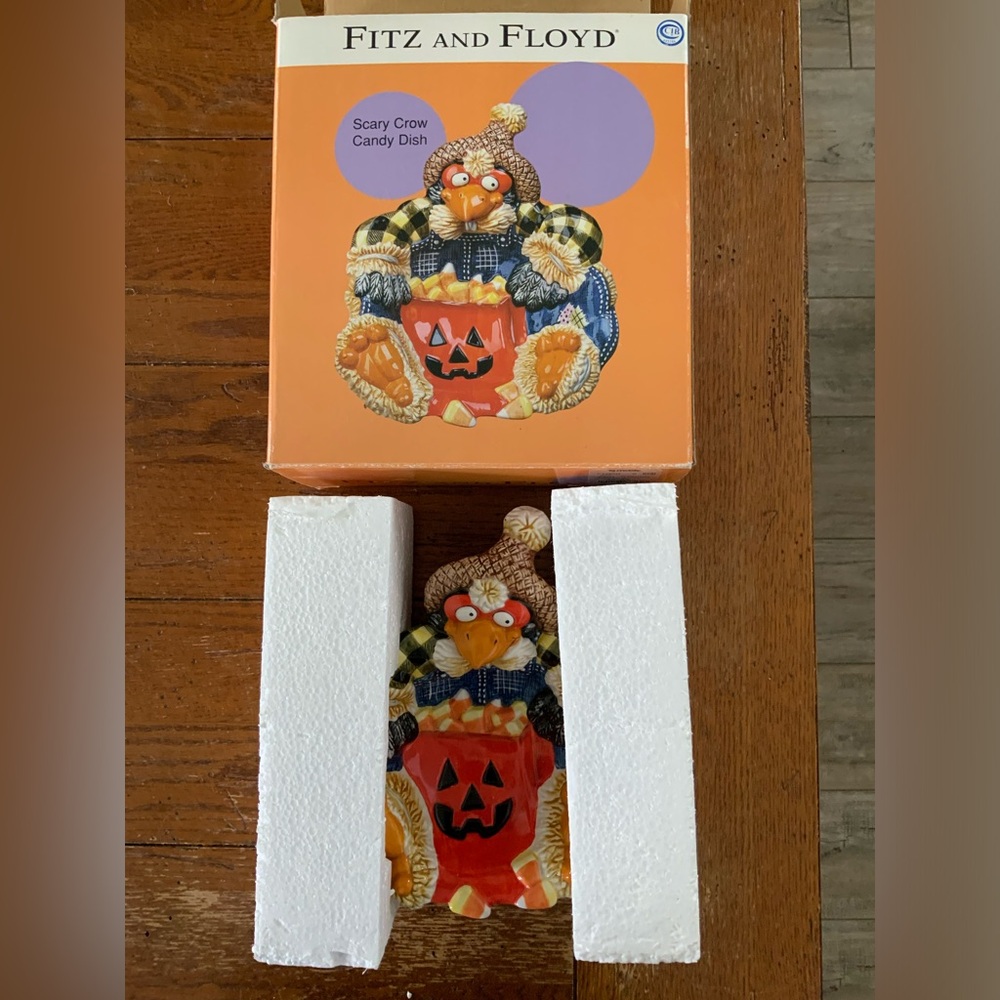 Fitz and Floyd Scary Crow Candy Dish NEW IN BOX Halloween Fall Decor Rare‎ NIB